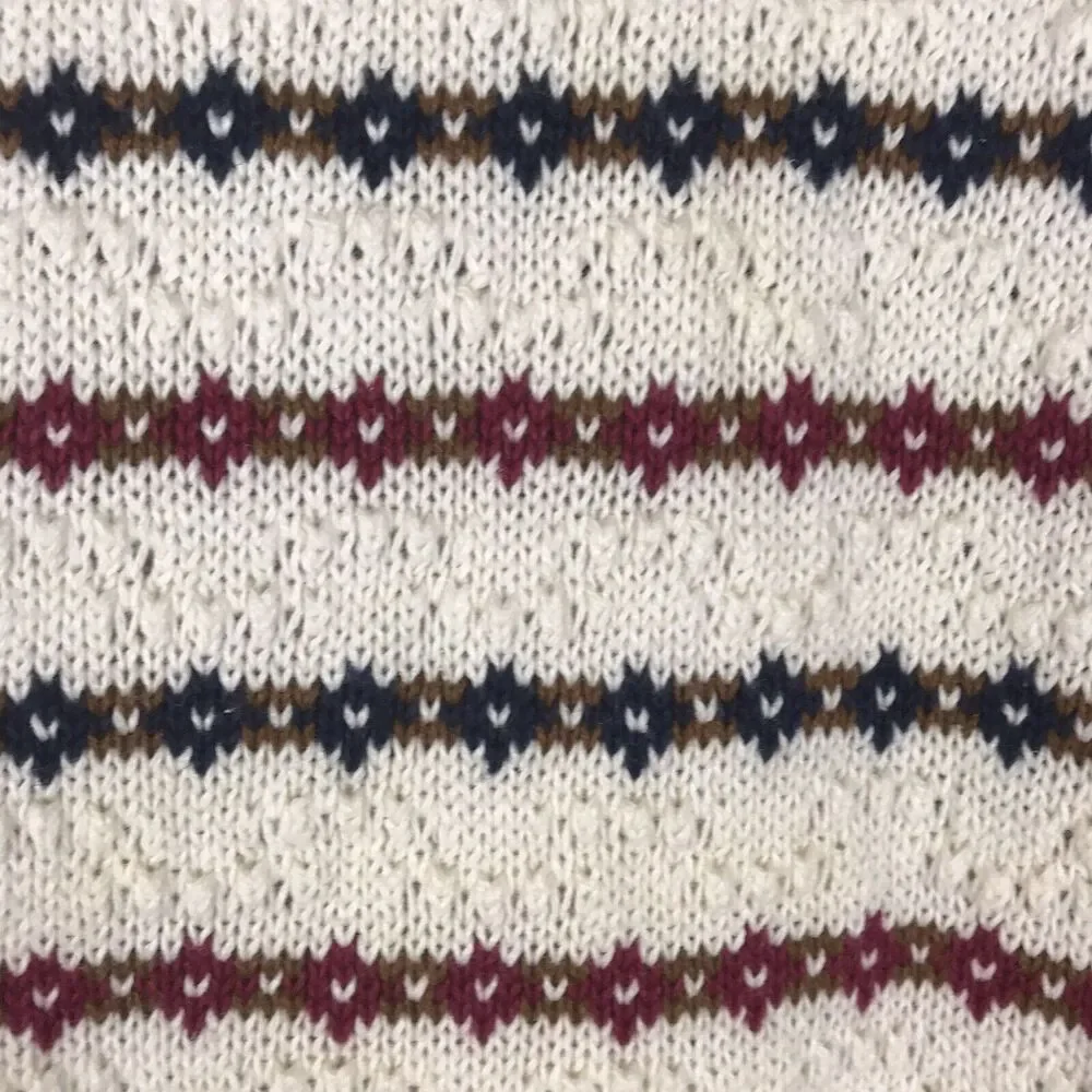 Gulf Traders Sweater Crew Geometric Stripe White Red Blue Tan Knit Mens Large